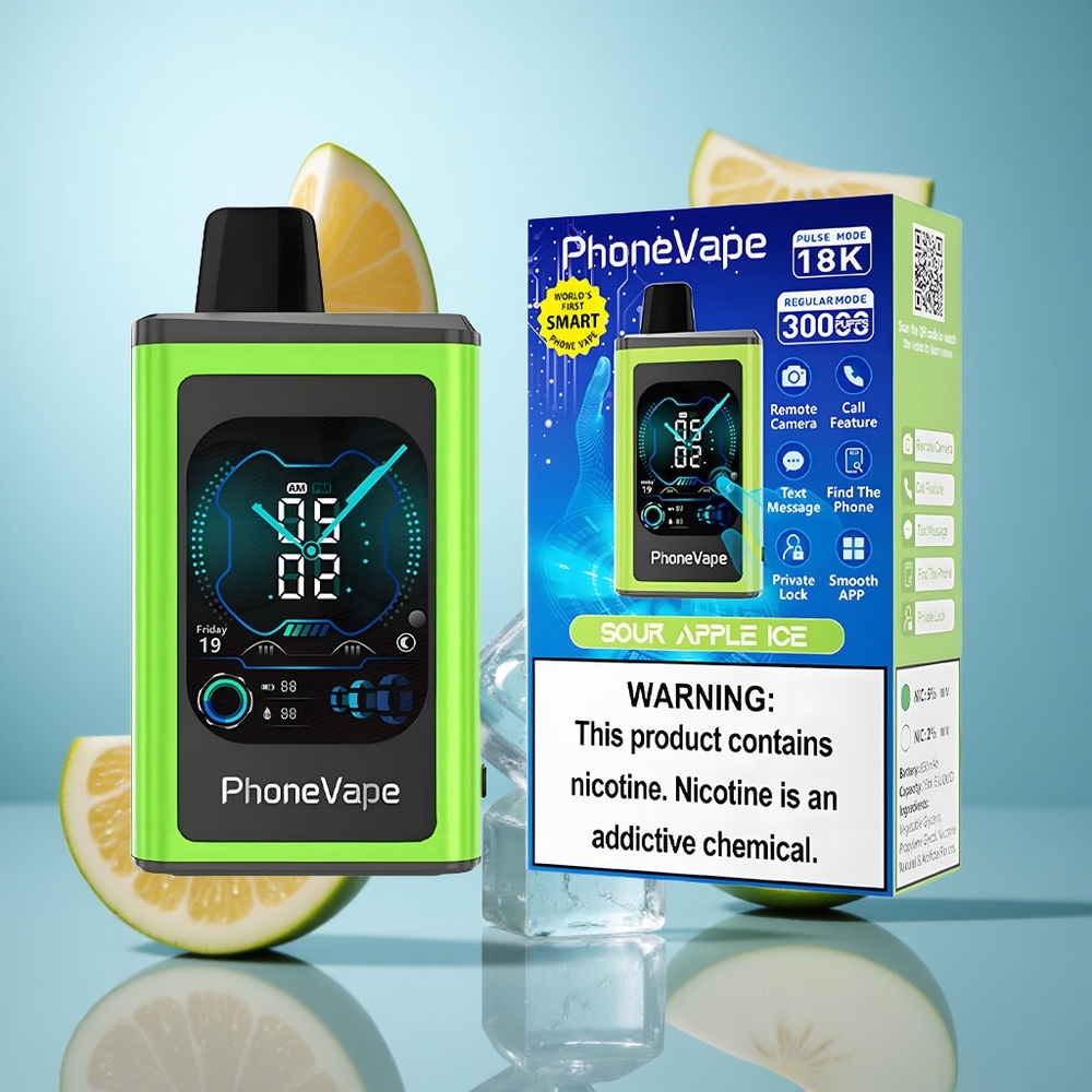 Kisela Jabuka Led JNR PhoneVape 30000 dimova 850mAh punjiva baterija Type-C 2%,5% jačina nikotina wholesale Serbia