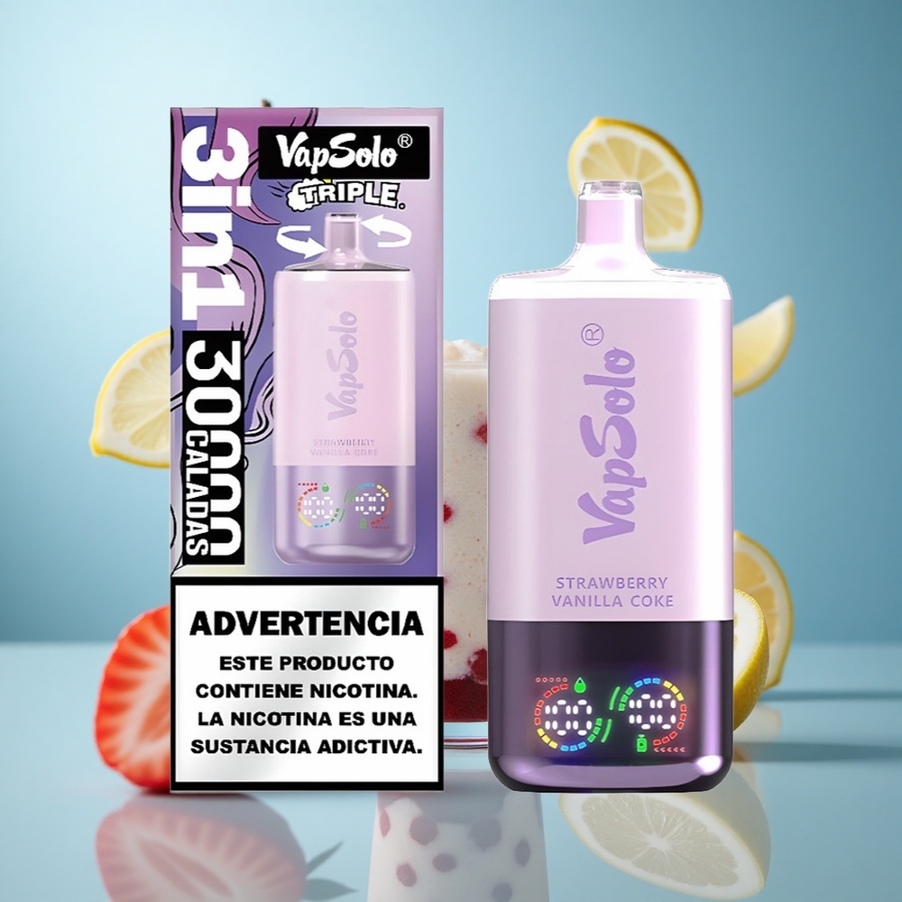 Јагода Ванила Кока VapSolo Triple 30000 димова Димензије паковања: 47 x 47 x 115mm Уље: 40ml wholesale Serbia