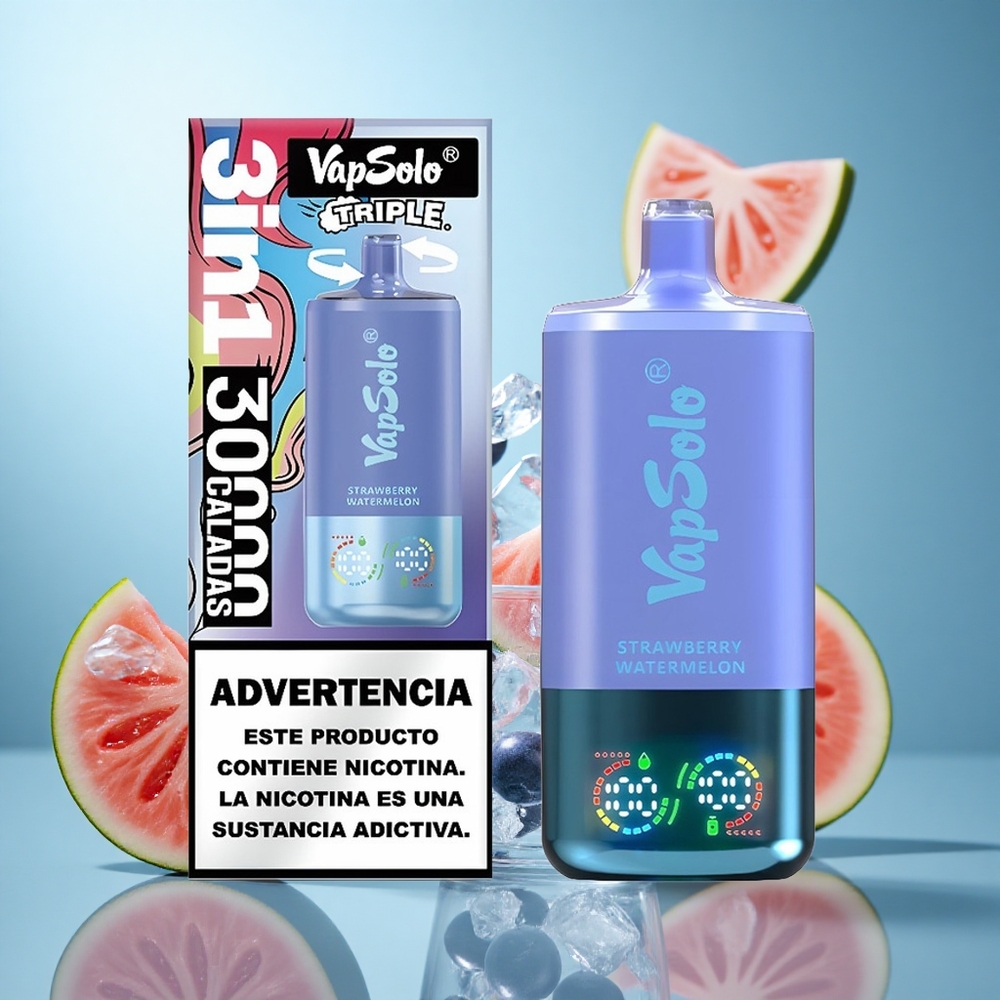 Јагода Лубеница & Блубери Ајс VapSolo Triple 30000 Пуфова Димензије кеса: 47 x 47 x 115mm, 40ml течност wholesale Serbia